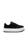 Calvin Klein Women's Bold Suede Low Top Platform Trainers, Black (Black/Bright White), 4