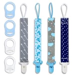 ZUOQIANG 4PCS Attache Tetine Tissu, Attache Sucette Bebe, Pacifier Clip Chain, Garde la Tétine Propre, Douce et Flexible, Durable–Haute Ténacité (Bleu)