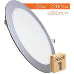 A-Plat 24WSpot Encastrable led Downlight Rond Extr 2200LM Coupe 280mm Cadre Argent Blanc Chaud 3000K - Lot de 1 u.