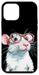 Coque pour iPhone 12 mini Souris blanche intelligente avec lunettes rouges pour les amateurs de rats