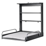 roba Table à Langer Murale Pliante en Bois Laqué Anthracite + Matelas de Change Hydrofuge "roba Style gris" - 2 Étagères Pratiques - Supporte Jusqu'à 15 kg - Peu Encombrante