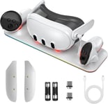 Station De Charge Pour Quest 3 Support De Casque Vr Et Support De Manette Station De Charge Rapide Avec 2 Batteries Rechargeables Éclairage Multiple Compatible Meta Quest 3 Indicateur Led