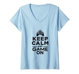 Womens Keep Calm and Game On Funny Gamer Humor V-Neck T-Shirt