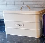 Cream Metal Bread Bin Kitchen Vintage Retro Style Storage Canister Box With Lid