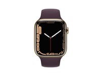 Apple Watch Series 7 (Gps + Cellular) - 45 Mm - Guld, Rostfritt Stål - Smart Klocka Med Sportband - Fluoroelastomer - Mörkt Körsbär - Bandstorlek: Standard - 32 Gb - Wi-Fi, Bluetooth - 4G - 51.5 G