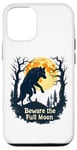 Coque pour iPhone 14 Pro Méfiez-vous de la pleine lune silhouette de loup-garou forêt effrayante