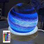 3D Planet Glass Ball -yövalo, kaukosäädin, 16 RGB-väriä, himmennettävä, puinen pohja (8 cm) cc c