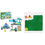 LEGO DUPLO Rescue Police Station & Helicopter, Push & Go Car Toy with Lights and Siren & 10980 DUPLO Green Building Base Plate, Construction Toy for Toddlers and Kids, Build and Display Board