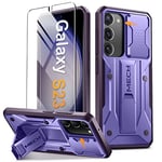 Tongate for Samsung Galaxy S23 Case with Sliding Camera Cover & Screen Protector, [10FT Military Drop Protection] Rugged Shockproof Phone Case for Galaxy S23 with Kickstand Case, Purple