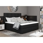 Les Tendances - Lit boxspring tissu noir avec matelas et surmatelas Lizen - 3 tailles-Couchage 140x200 cm