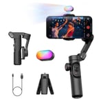 AOCHUAN 3-Axis Gimbal Stabilizer for Smartphone, Gimbal w/RGB Magnetic Fill Light Upgraded Face Tracking Focus Wheel Foldable iPhone Gimbal for iPhone/Android Phone gimbal Vlog Recording Smart XE Kit