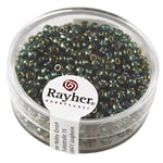 Rayher Perles rocaille bicolores, argenté-vert émeraude, 1 boite, 17g, ø 2,6mm, en verre, brillant, reflets arc-en-ciel, arts créatifs, bijoux, tissage, broderie-14384429