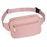 UTO Sac Banane Femme Homme Fanny Pack Ceinture Imperméable Nylon Mode Léger Sac de Taille avec 3 Poches zippées Zapata Rosé