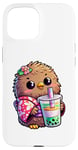 iPhone 15 Kiwi Bird Drinking Bubble Tea Japanese Kimono Case