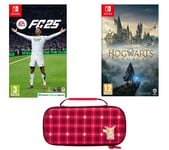 Nintendo Switch OLED (Neon Red & Blue), Hogwarts Legacy & PowerA Protection Case (Pikachu Plaid) Bundle, Red,Blue