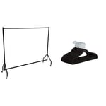 Amazon Basics Heavy Duty Clothes Rail Garment Rail, 1.82 x 1.52 m and Slim Velvet Non-Slip Suit Hangers - Pack of 30, Black