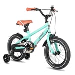 STITCH 14 inch kids bike for 3-5 boys & girls,14 inch wheels bike with Bell and Stabilisers.Green