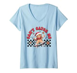 Womens Retro Groovy Can't Catch Me Christmas Gingerbread Man Kids V-Neck T-Shirt