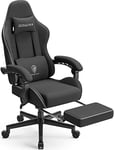 Dowinx Chaise Gaming, Chaise Gamer Ergonomique avec Support Lin, Chaise pivotante réglable avec Repose-Pieds, Noir