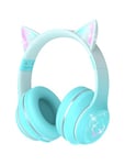 Bluetooth Kids Headphones,Cat Ear LED Light Up Kids Wireless Headphones,Bluetooth 5.1&Stereo Sound,Foldable,Adjustable Headband,Children Headphones with Microphone Over Ear for School/Tablet (Green)