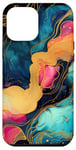 Coque pour iPhone 13 Pro Max Élégante encre à l'alcool foncé en turquoise, rose, violet et orange