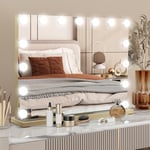 YOURLITE Miroir Maquillage Hollywood avec LED Lumineux Tactile 58x45CM, Température et Luminosité Variable, avec Petit Miroir Grossissant, 15 Ampoules, Port USB, Doré