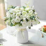 LESING Roses artificielles en Soie avec Vase - Bouquet de Fleurs artificielles pour Mariage, Maison, Bureau, fête, décoration de Table (Blanc)