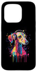 Coque pour iPhone 15 Pro Greyhound Lover Pop Art portant des écouteurs drôles Greyhound