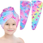 Basumee Serviette Cheveux, 2PCS Serviette à Cheveux en Microfibre Wrap Turban Absorbant, Cheveux Séchage Serviettes avec Bouton de Design