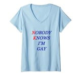 Womens Nobody Knows I'm Gay V-Neck T-Shirt