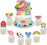 EKKONG Decoration Gateau Anniversaire Farme, Deco Gâteau 2 Ans Topper Gateau ferme - 1 Pièces Cake Topper, 24 Pièces Cupcake Topper pour Enfants Thème Cartoon Fêtes D'anniversaire