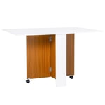 Folding Dining Table Mobile Writing Desk Workstation   Casters Teak