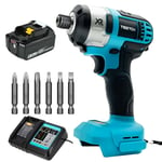 Sans fil brushless impact Rig Driver, Pilote d'impact, tournevis électrique avec lampe de travail LED, pilote peigne inversé,Compatible avec les batteries Makita , batterie 1x 5500mah et chargeur,