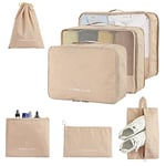 FOREMS Lot de 7 cubes d'emballage pour valises, organiseurs de bagages de voyage, accessoires de voyage avec sac à linge, sac à chaussures et sac de toilette, bagages légers pour valise à main (kaki)