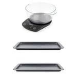 Salter Digital Kitchen Scale & 2 Piece 37cm Baking Tray Non-Stick Cooking/Baking