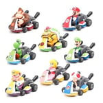 8 st Super Mario Kart Pull Back Bil Luigi Toad Bowser Princess Figur Barn Leksak