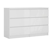 Commode 6 Tiroirs, Blanc Mat / Blanc Brillant, 138 X 39 X 79 Cm