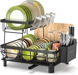 Tianqinuk 2 Tier Dish Drainer with Utensil Holder, Detachable Dish Drying Rack