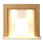 Adam Fenwick Fireplace in Oak & White Marble with Downlights, 48 Inch