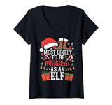 Womens Most Likely To Be Mistaken As An Elf Family Christmas PJs V-Neck T-Shirt