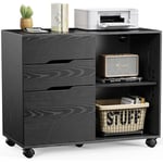 Sweetcrispy - Caisson 3 tiroirs, Meuble rangement bureau avec compartiments ouverts, pour format A4, documents, support d'imprimante