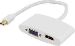 DELTACO – Sovitin Mini DisplayPort - HDMI ja VGA, 0,25m, valkoinen (DP-HDMIVGA1-K)