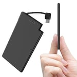 Auskang 5000mAh Batterie Externe avec câble Type-C intégré, Ultra Mince et Super léger Petite Power Bank Small Batterie Portable, Compatible avec Samsung, Xiaomi, Sony, iPhone 15 Series, etc.- Noir