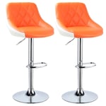 Woltu - 2 x Tabouret de bar en cuir artificiel, design 2 couleurs, siège bien rembourré, Orange Blanc