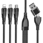 Câble Multi Usb, 5 En 1 Multi Chargeur Usb A/C Câble En Nylon Tressé Charge Rapide Avec Ip Micro Usb Type C Connecteurs Pour Phone 16 15 14 13 12 11 X 8 Samsung Galaxy Huawei Wiko Kindle1.2m