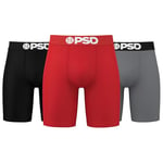 PSD Men's Basic Solid Boxer Briefs - 7 Inch Inseam Breathable and Supportive Men's Underwear with Moisture-Wicking Fabric, Red/Grey/Black 3-pack 1, M