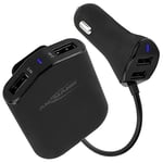 ANSMANN Chargeur Allume-Cigare avec 4 Ports USB-A et rallonge pour Les sièges arrière (1 PCE) – Chargeur USB pour Smartphone, powerbank, GPS, etc. – Station de Charge pour passagers Avant et arrière