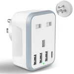 baolongking UK to US Plug Travel Adapter, USA Travel Adapter with 4 USB Ports (1 USB C Fast Charger) American to UK Plug Adapter for US Canada Mexico Thailand and More