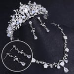 Bröllop krona blomma strass kristall halsband och örhängen smycken set för brud 1