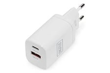 DIGITUS Chargeur Universel 30 W - 1x USB-C - 1x USB-A - Chargeur Rapide Power Delivery (PD 3.0) & Quick Charge (QC 3.0) - pour iPhone, iPad, Samsung Galaxy, Xiaomi, Huawei - Blanc